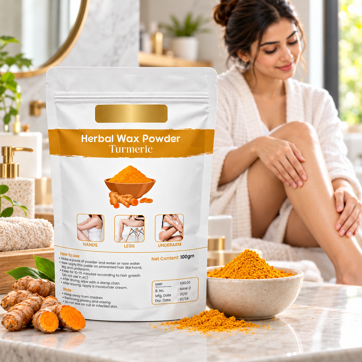 Turmeric Herbal Hair Removal Wax Powder  (Pack of 3)