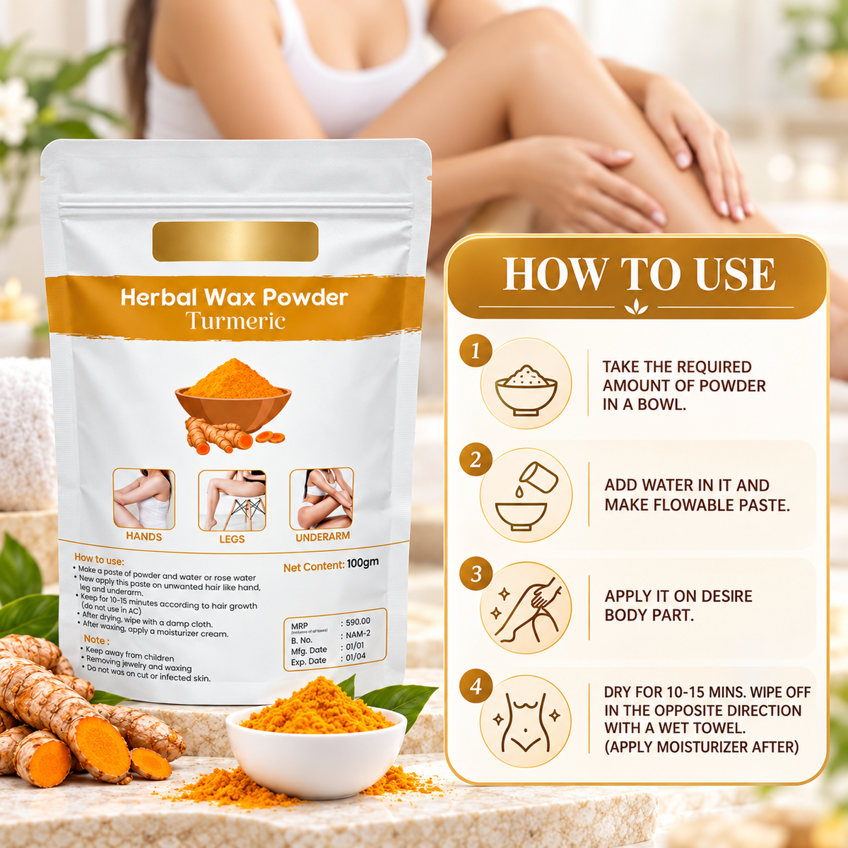Turmeric Herbal Hair Removal Wax Powder  (Pack of 3)