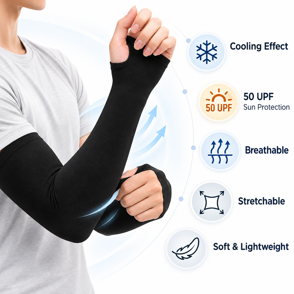 Premium UV Protection Arm Sleeves with Thumb Hole – Black